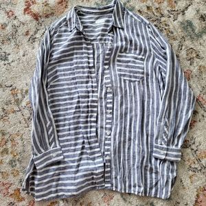 J. Jill linen striped blue and white shirt with pockets